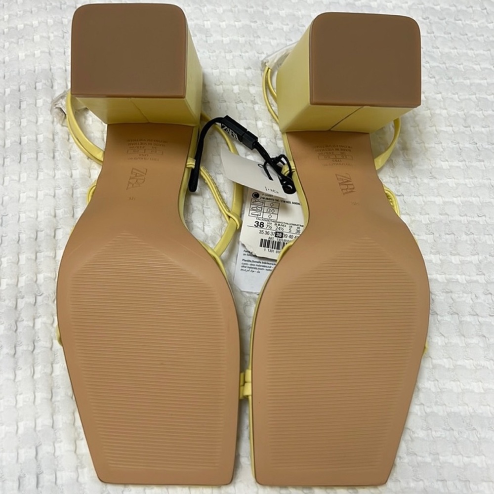 Zara NWT Lemon Strappy Square-Toe Heels - Picture 4 of 6